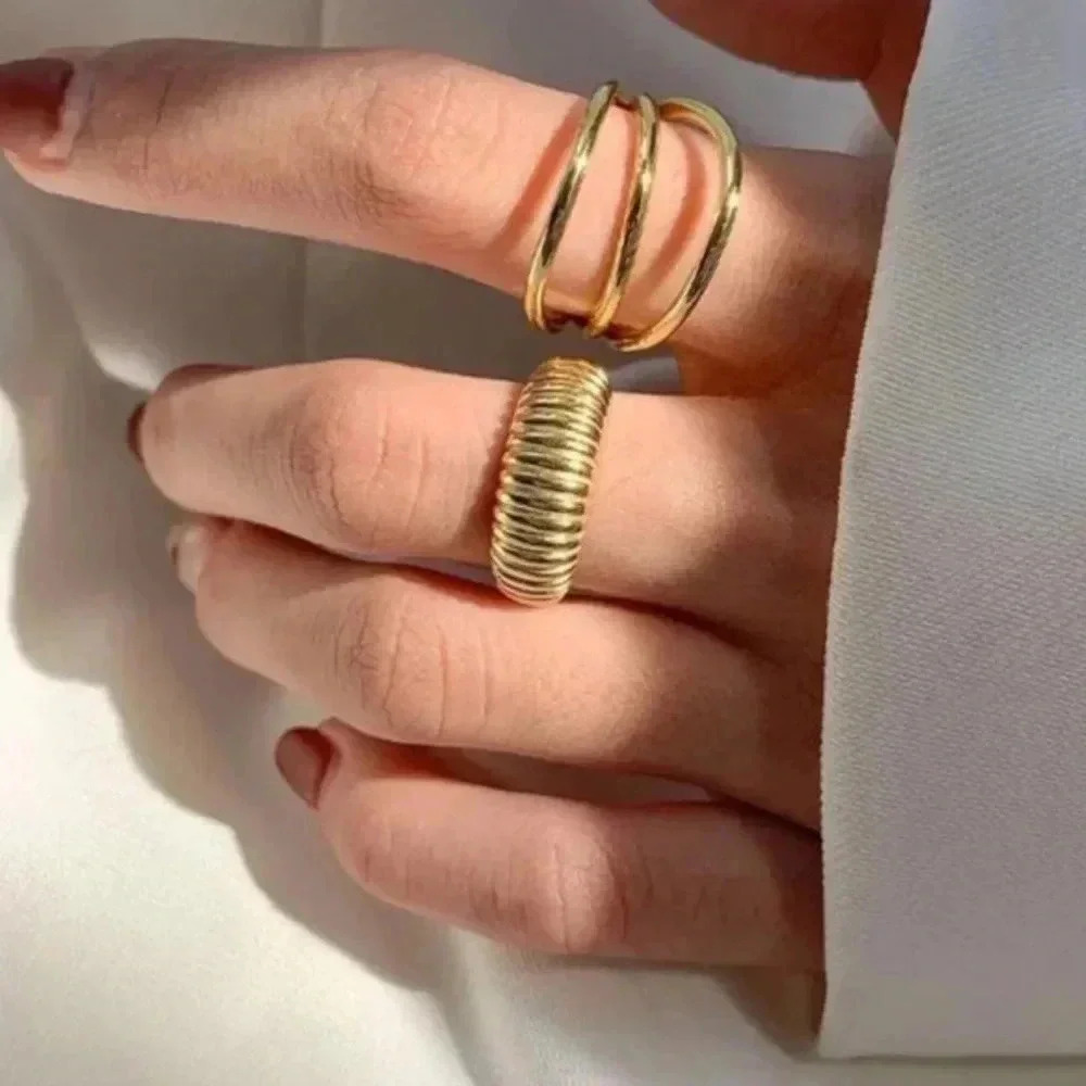 Gold Textured Gold Thick Ring